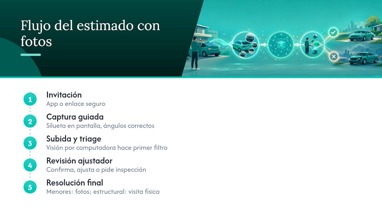 Cómo funciona el proceso de estimado con fotos seguro — overview diagram