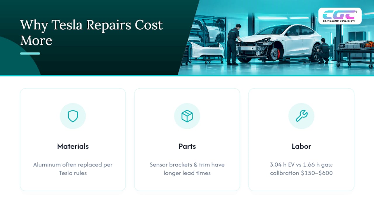 Why Tesla Repairs Cost More Than a Typical Car — overview diagram