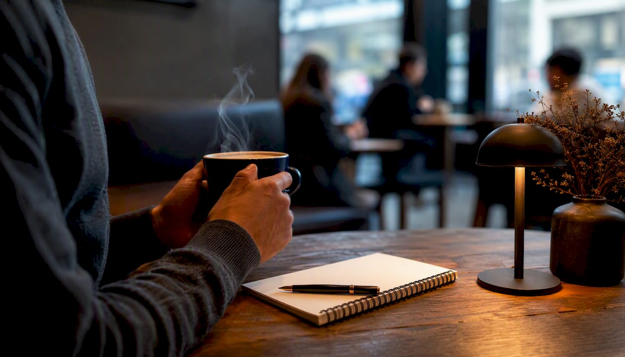 Hands poised to write interview questions