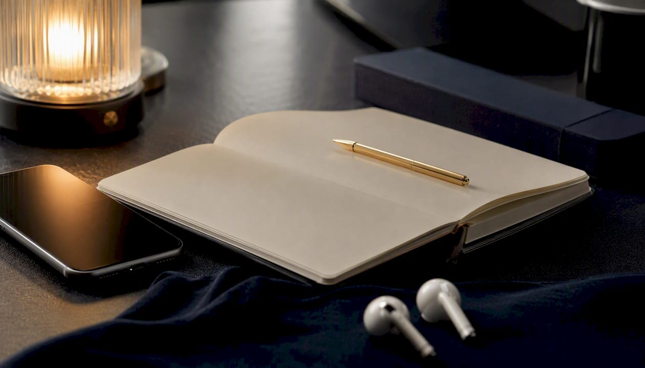 Close-up on interview prep tools on desk