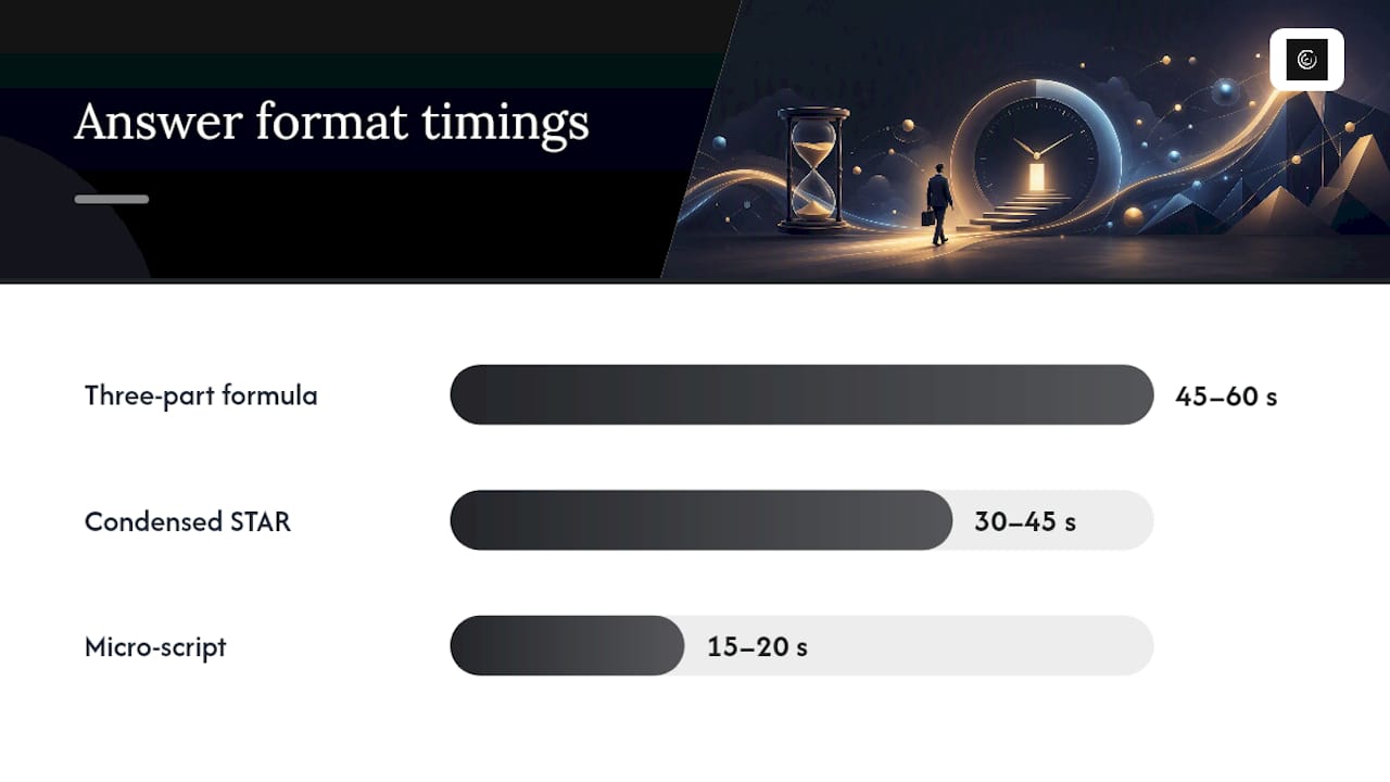 Diagram showing interview answer formats and typical durations
