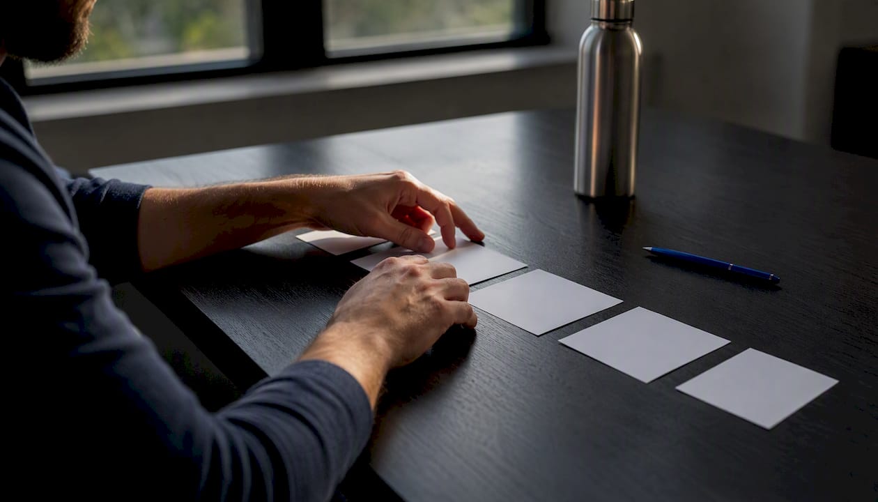 Hands assembling STAR story index cards