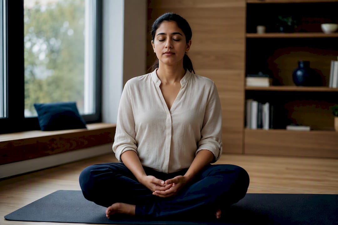 Candidate practicing calming breathing exercise