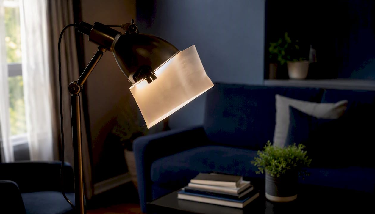 Video interview lighting setup with lamp and window