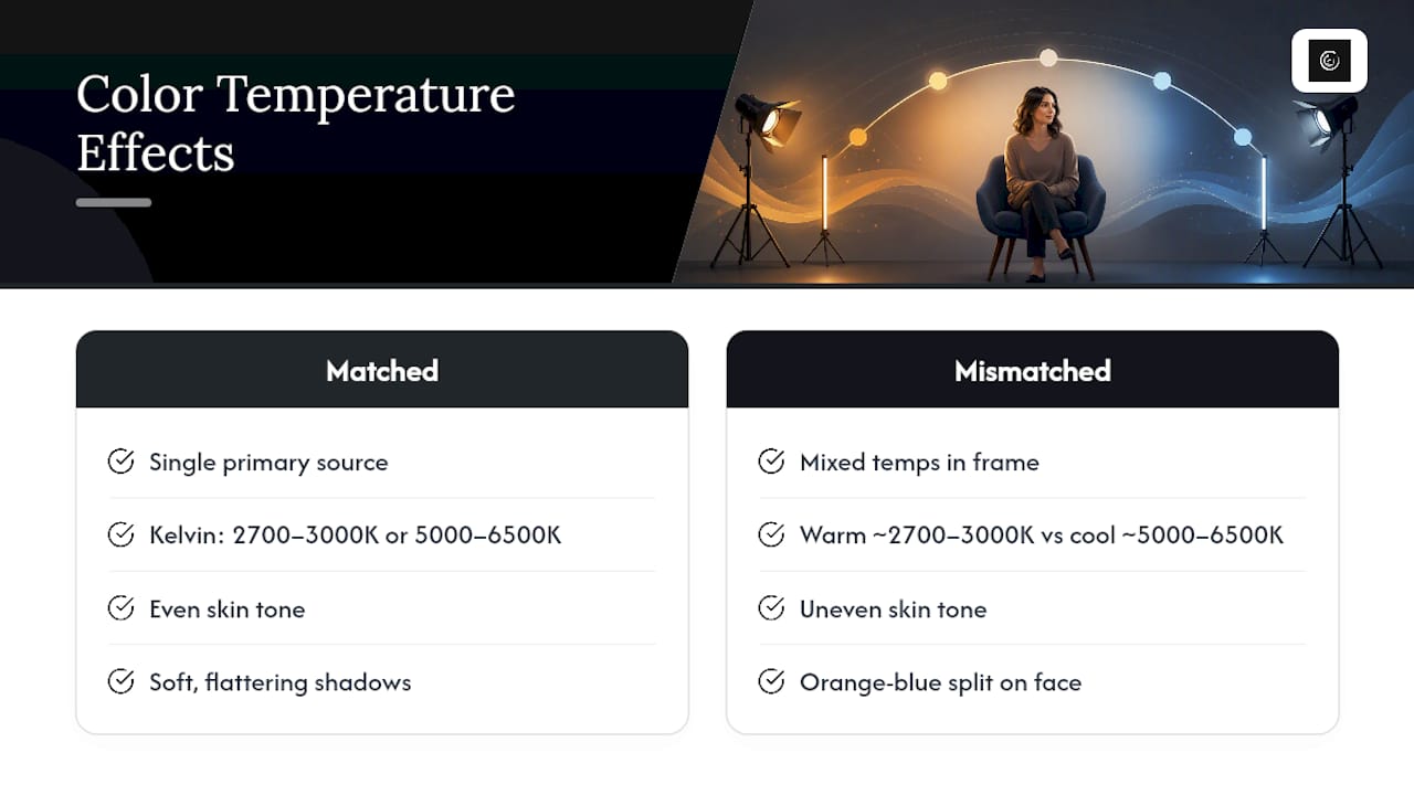 Diagram showing matched and mismatched bulb color temperatures