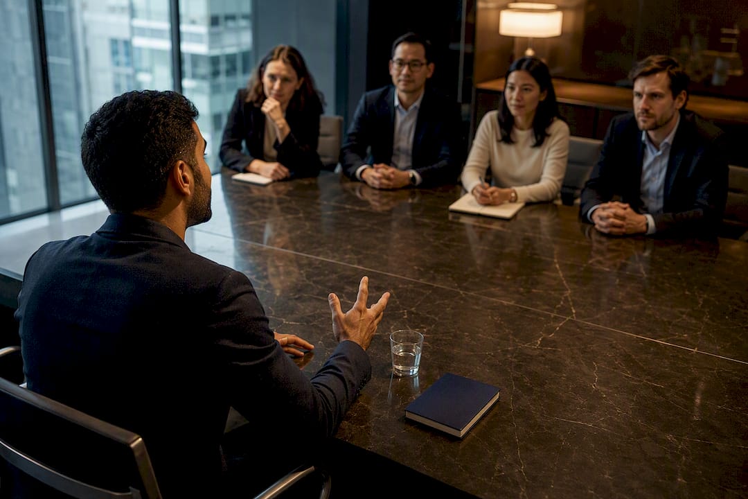 Candidate answering a behavioral interview panel