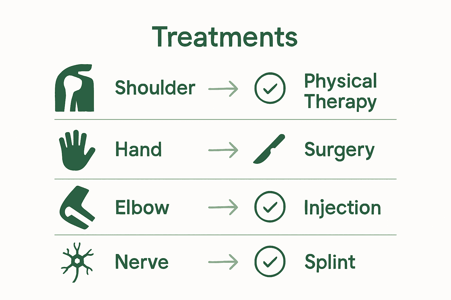 Comparison of upper extremity orthopedic conditions and treatments