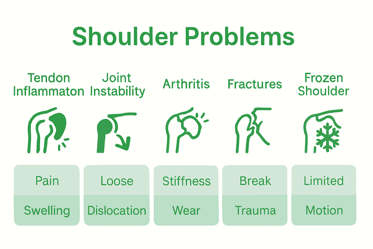 Infographic comparing five types of shoulder problems.