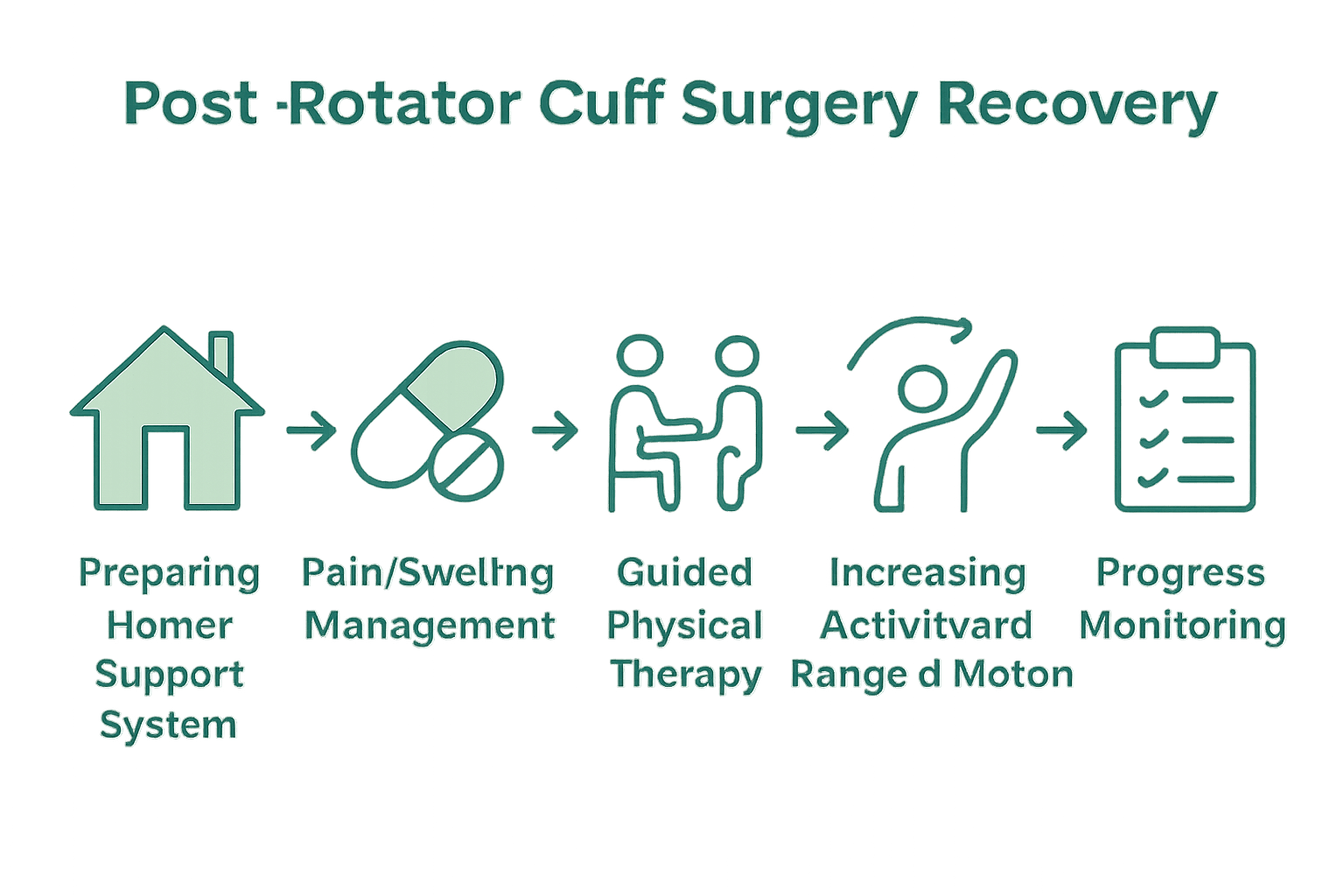 Infographic showing five steps to rotator cuff surgery recovery