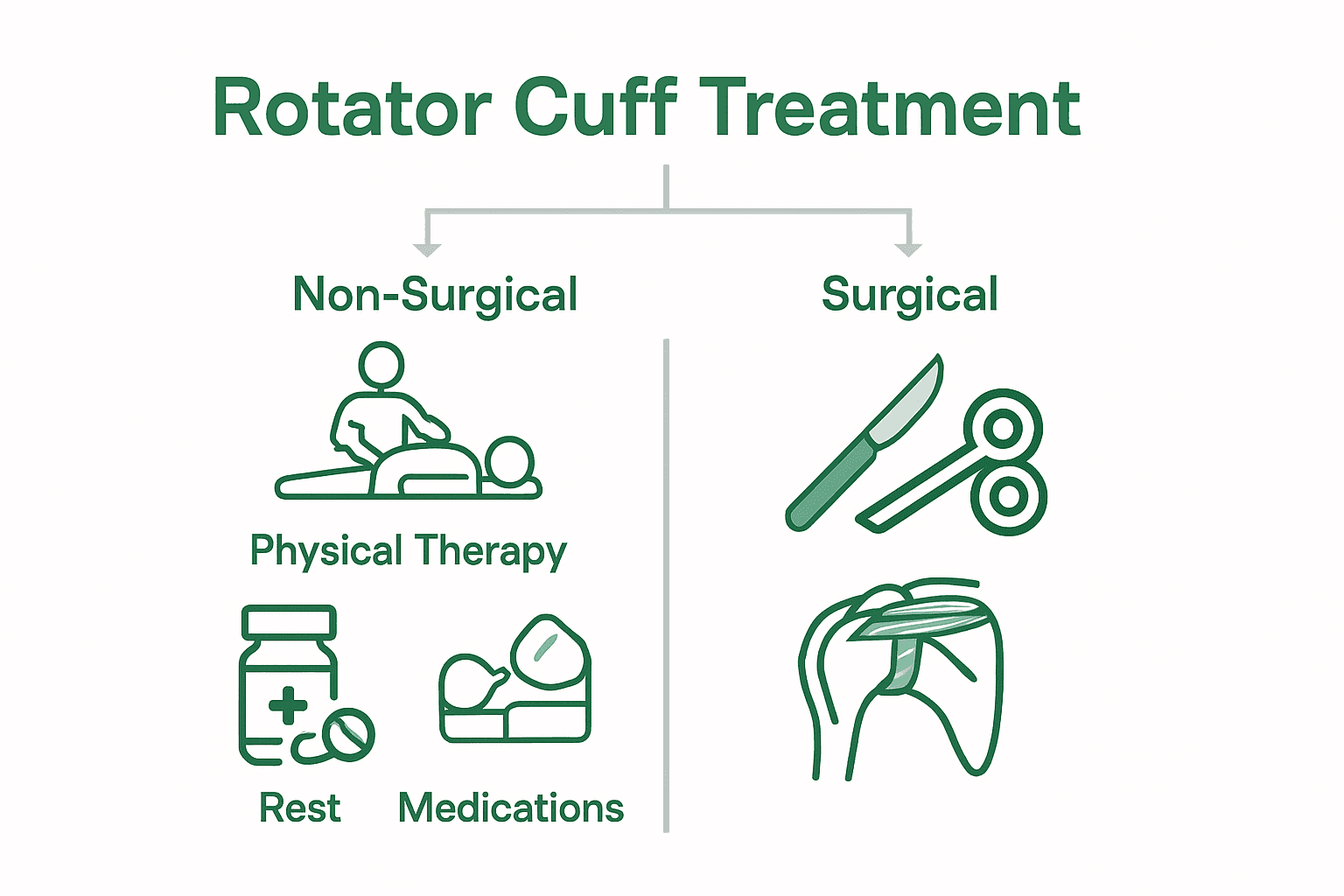 Infographic comparing non-surgical and surgical rotator cuff treatments