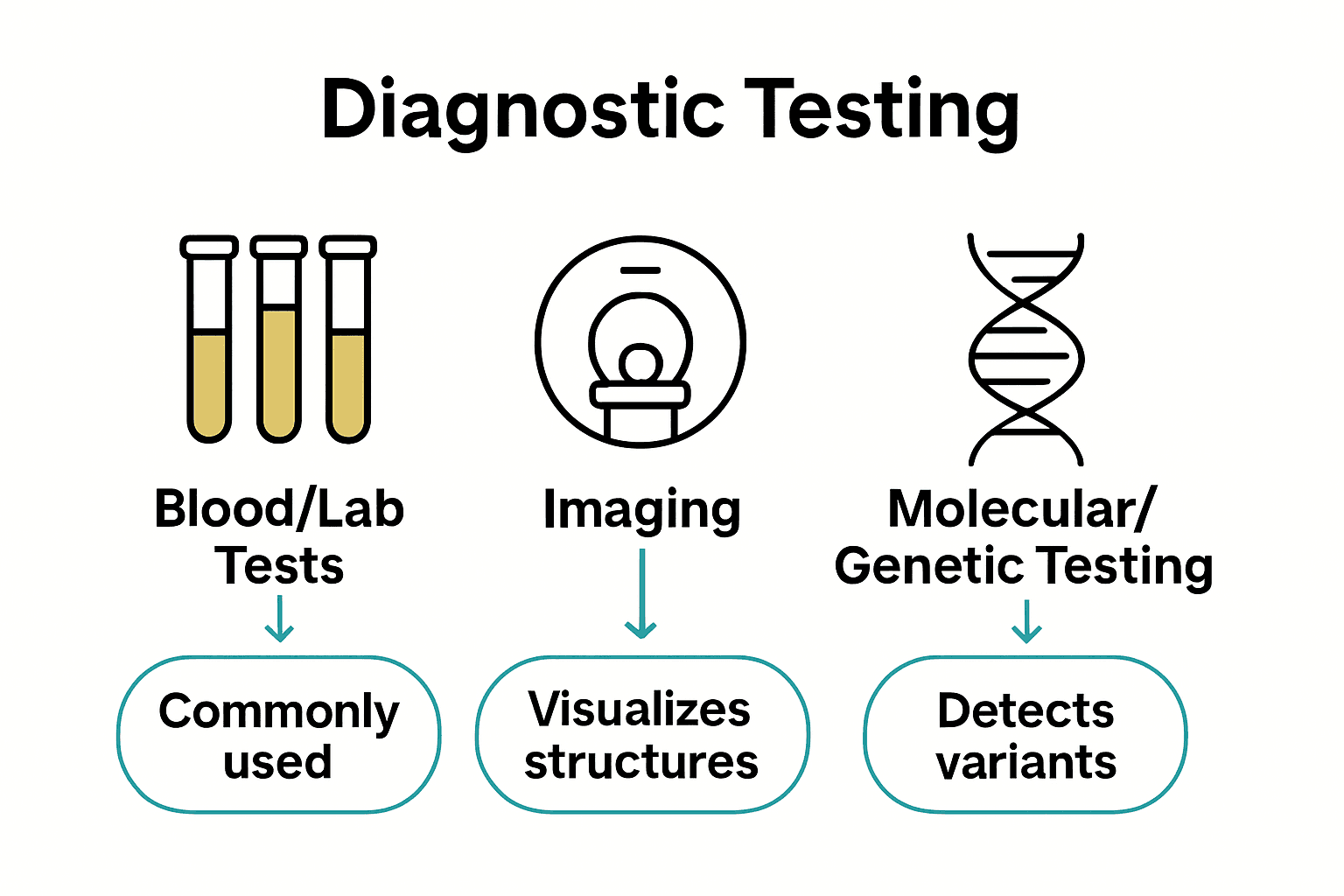 Infographic comparing types of diagnostic tests: blood, imaging, molecular.