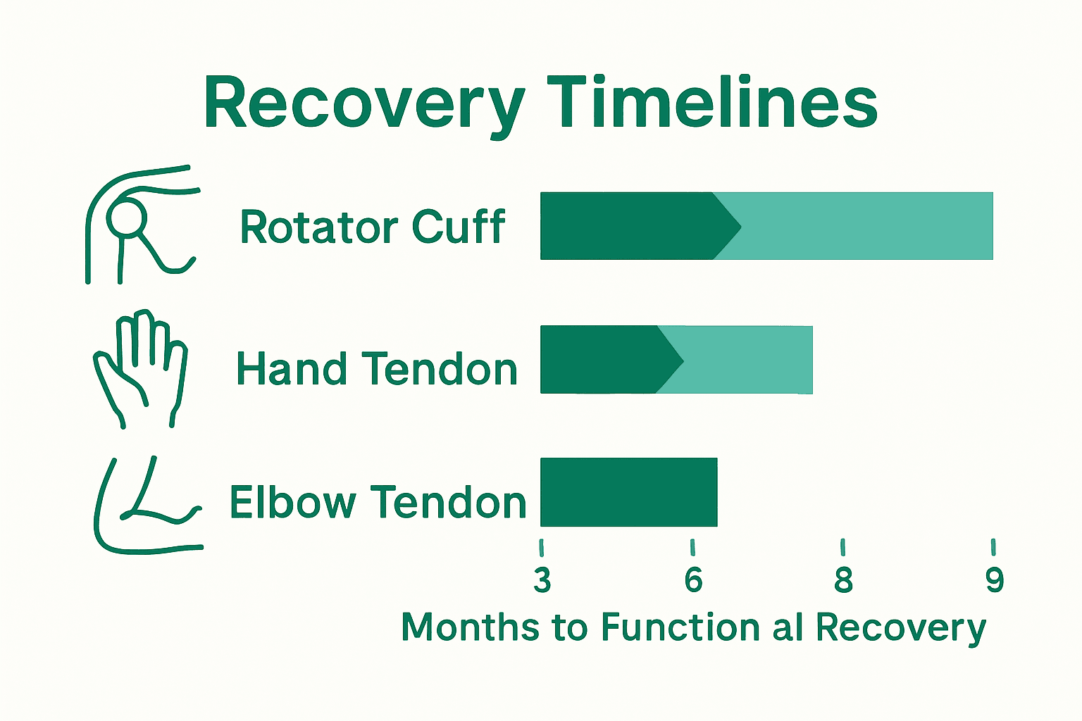 Infographic comparing recovery timelines for tendon surgeries