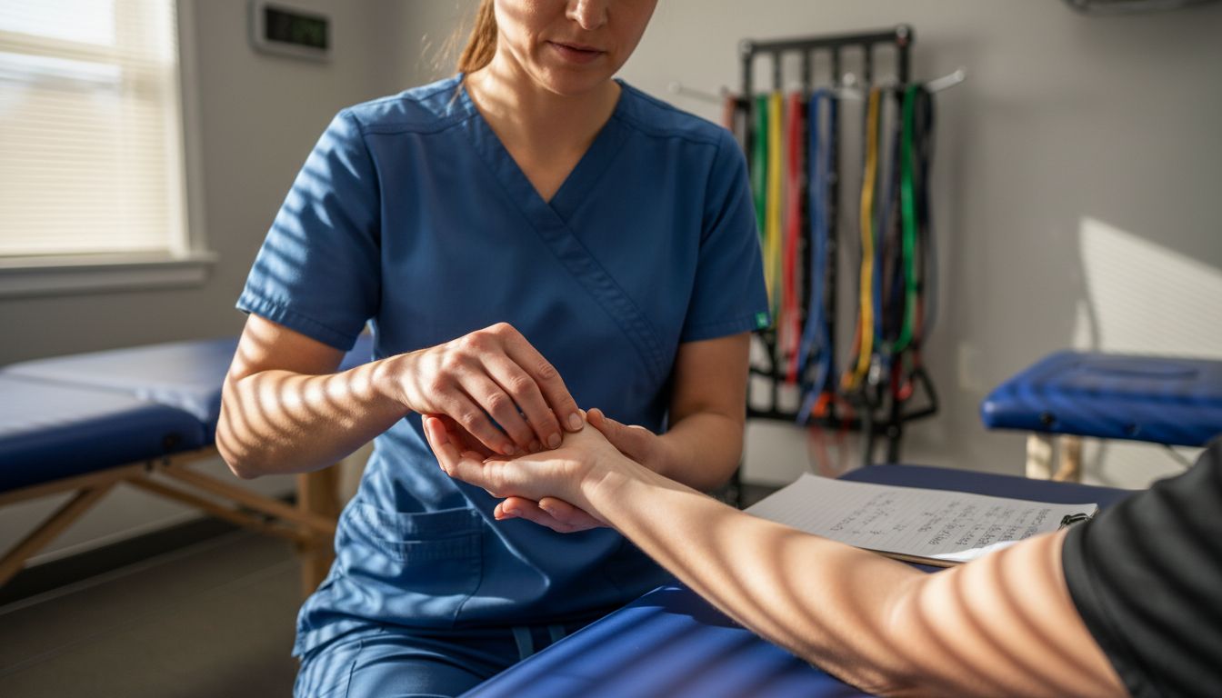 Therapist showing wrist ligaments and tendons