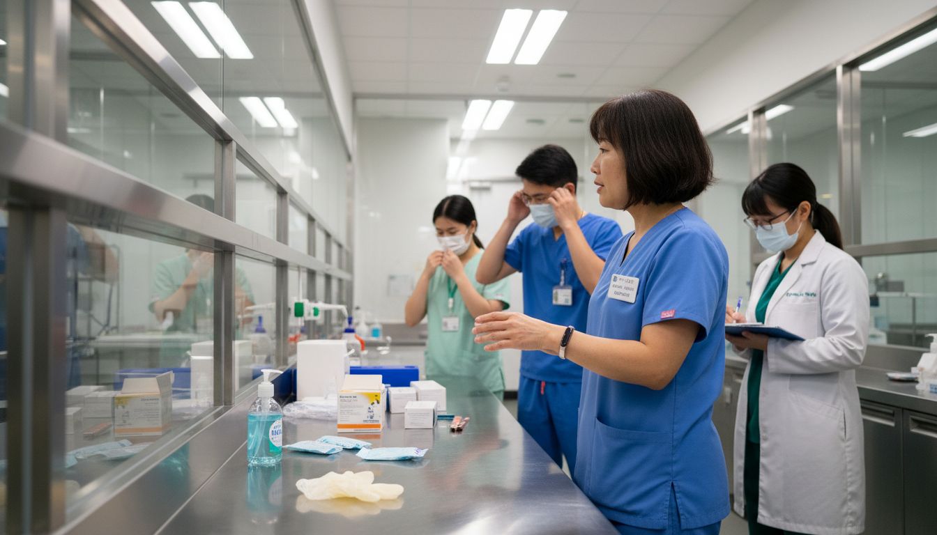 Staff learning testing procedures in lab