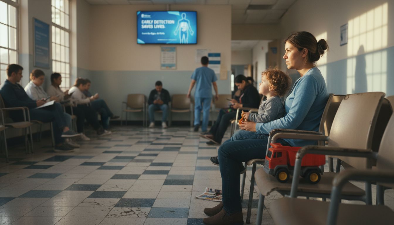 Mother and child in hospital waiting room