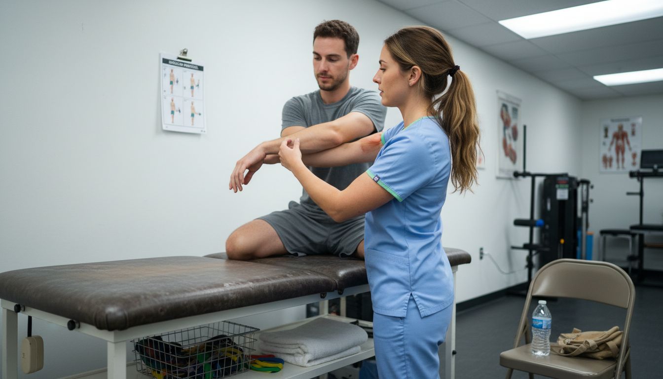 Therapist testing rotator cuff movement