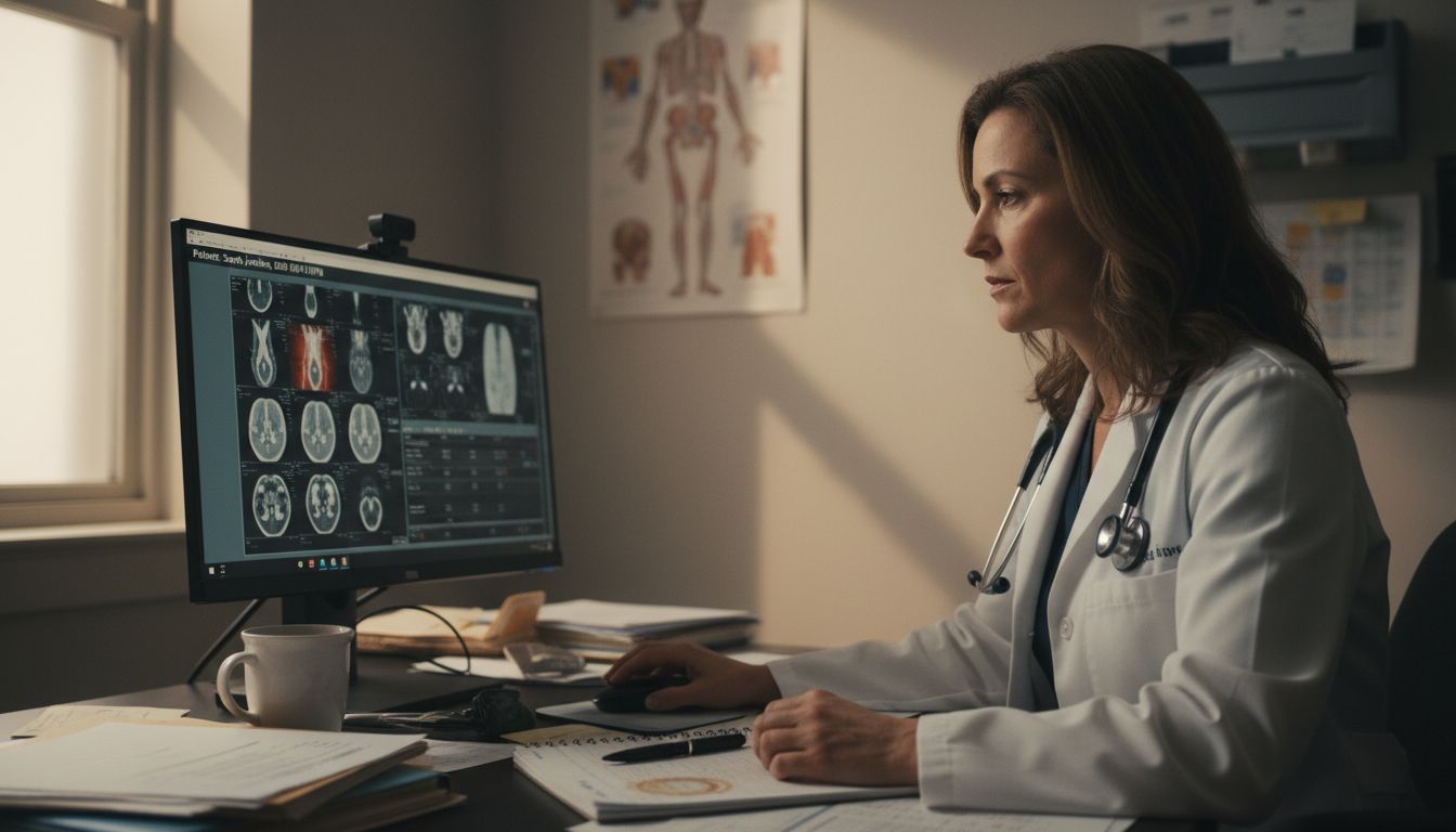 Physician examining diagnostic images in exam room