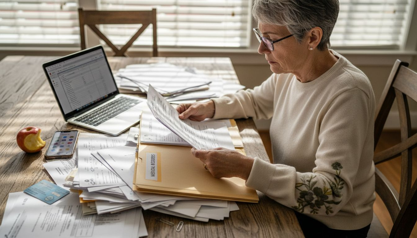 Woman sorting wrist surgery paperwork
