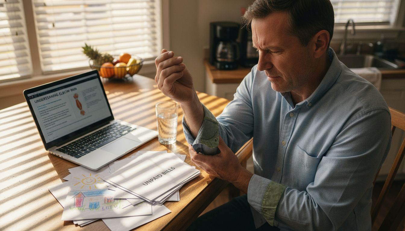 Man massages elbow due to nerve pain