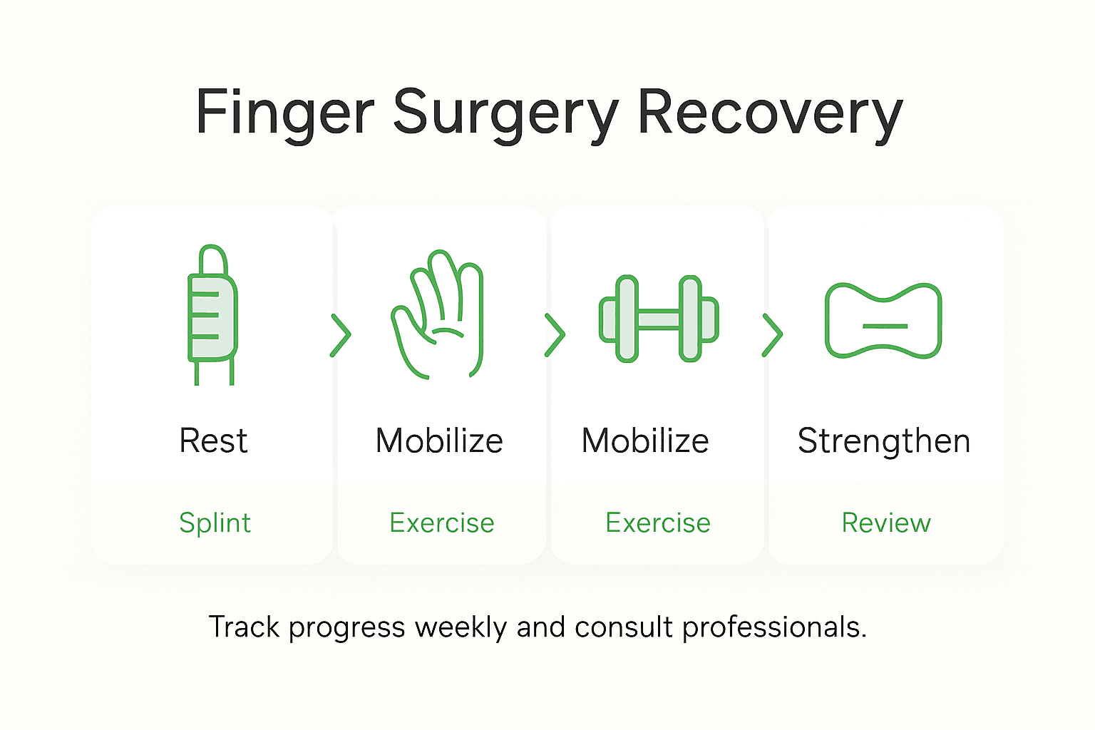 Infographic showing finger surgery recovery process