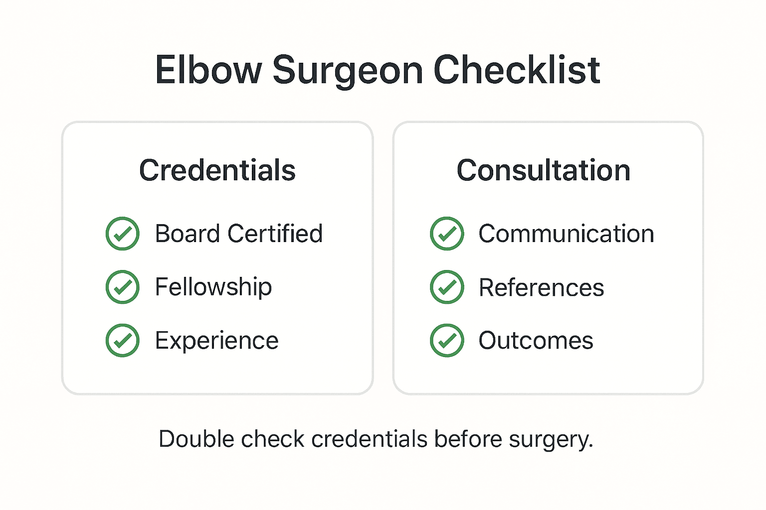 Infographic showing elbow surgeon selection checklist