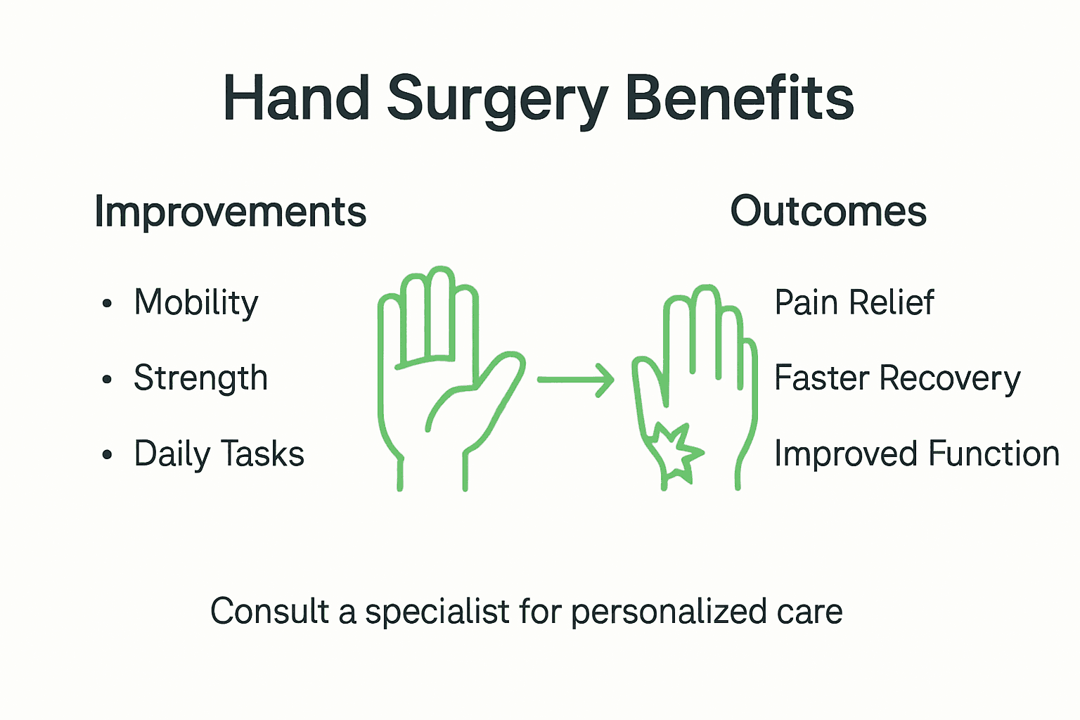 Infographic showing benefits and outcomes of hand surgery