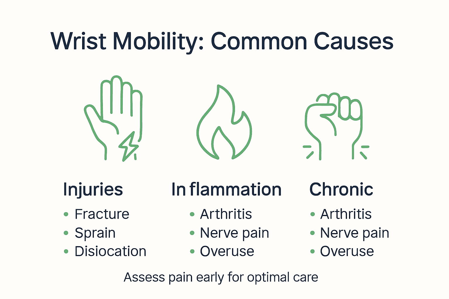 Infographic showing main causes of wrist mobility loss