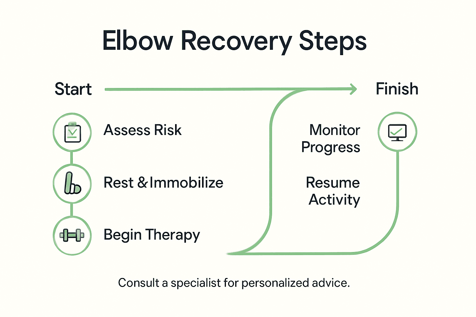 Infographic showing elbow injury recovery steps