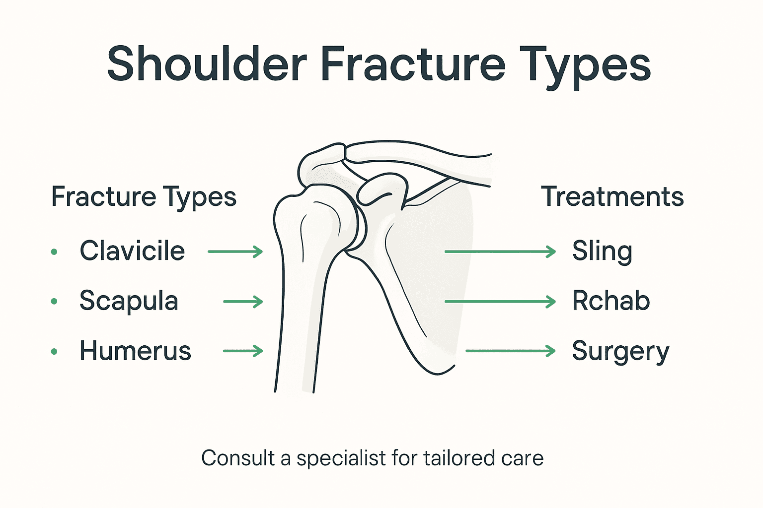 Infographic showing shoulder fracture types and treatments