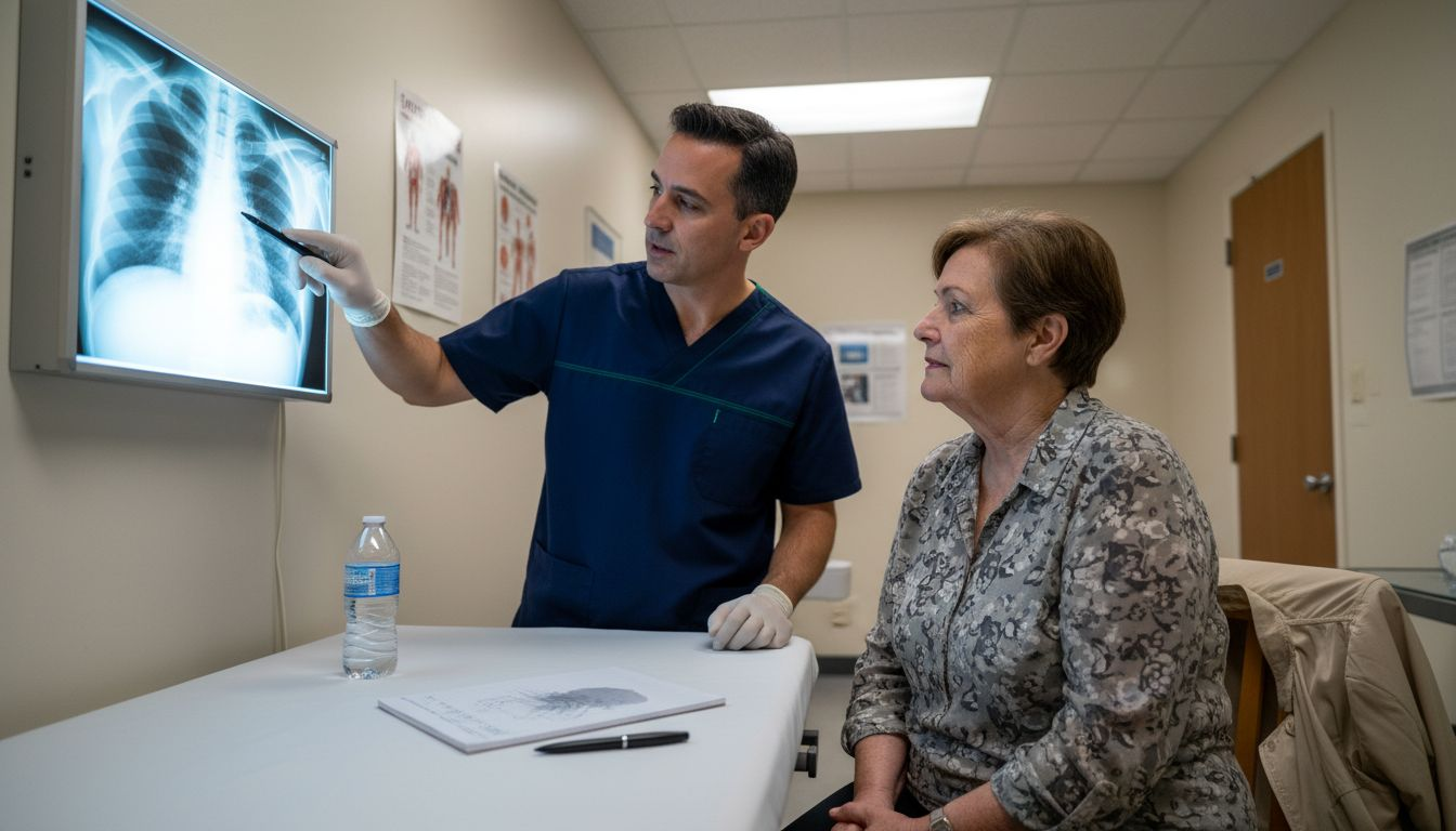 Surgeon explains shoulder X-ray to patient
