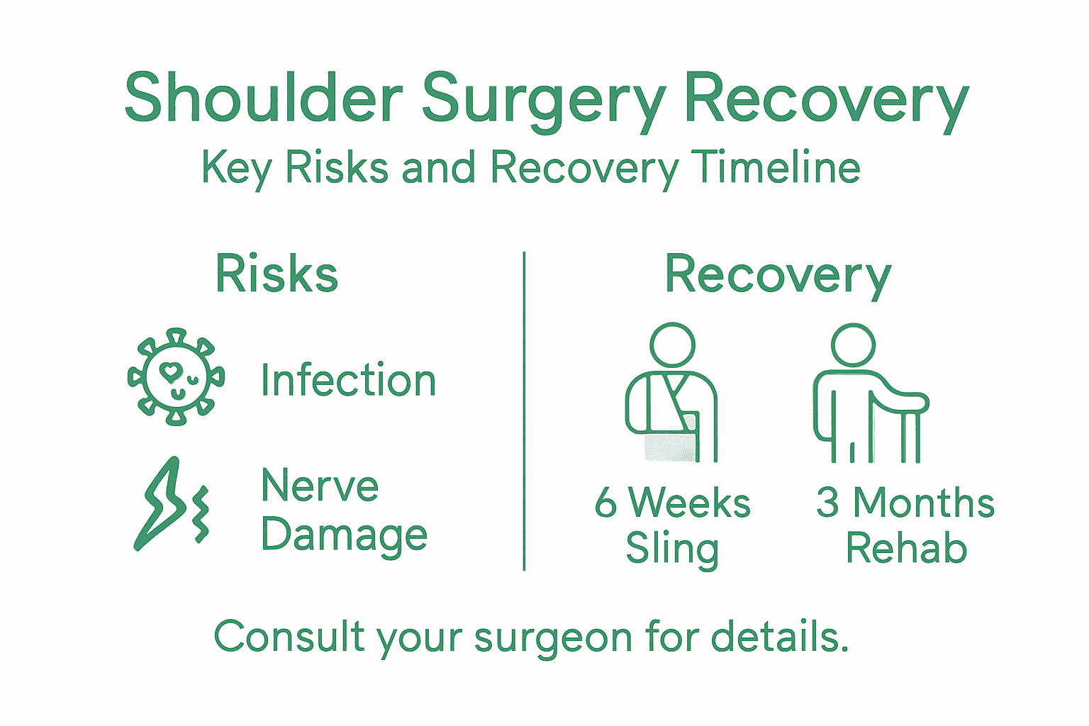 Infographic with shoulder surgery risks and recovery