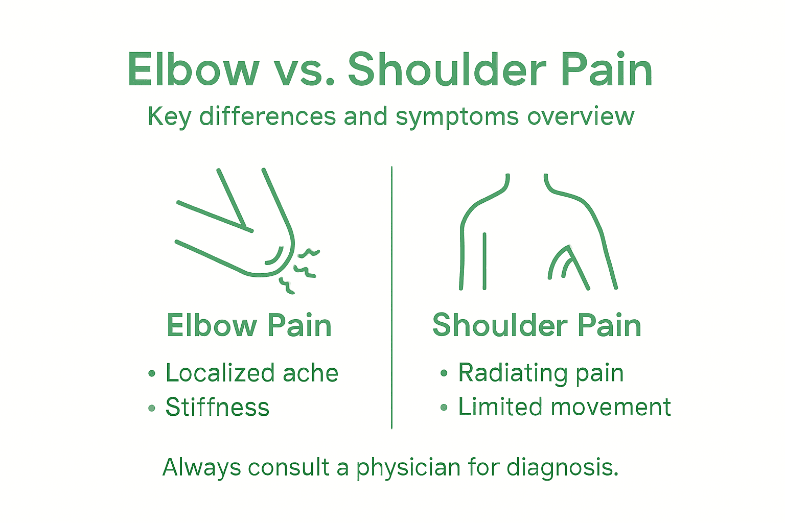 Infographic contrasting elbow and shoulder pain