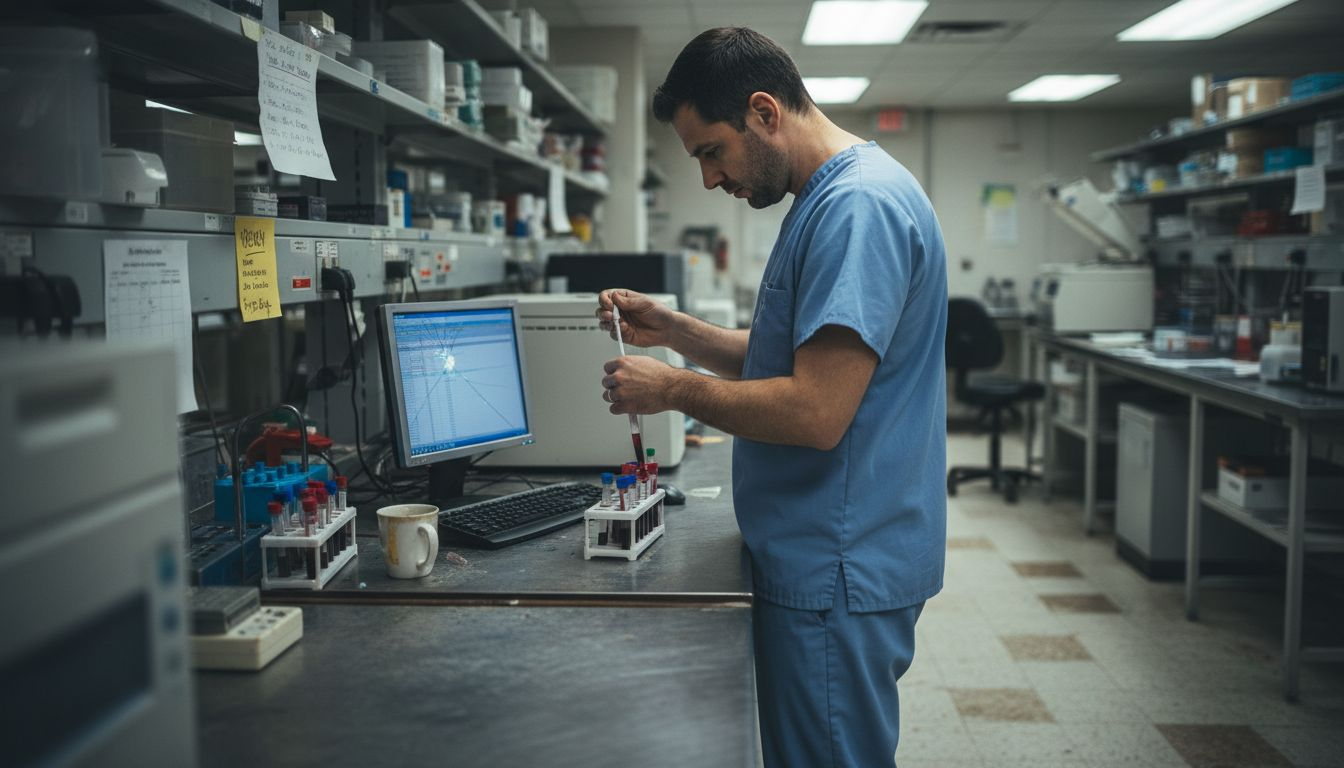 Technician preparing blood sample chemistry tests