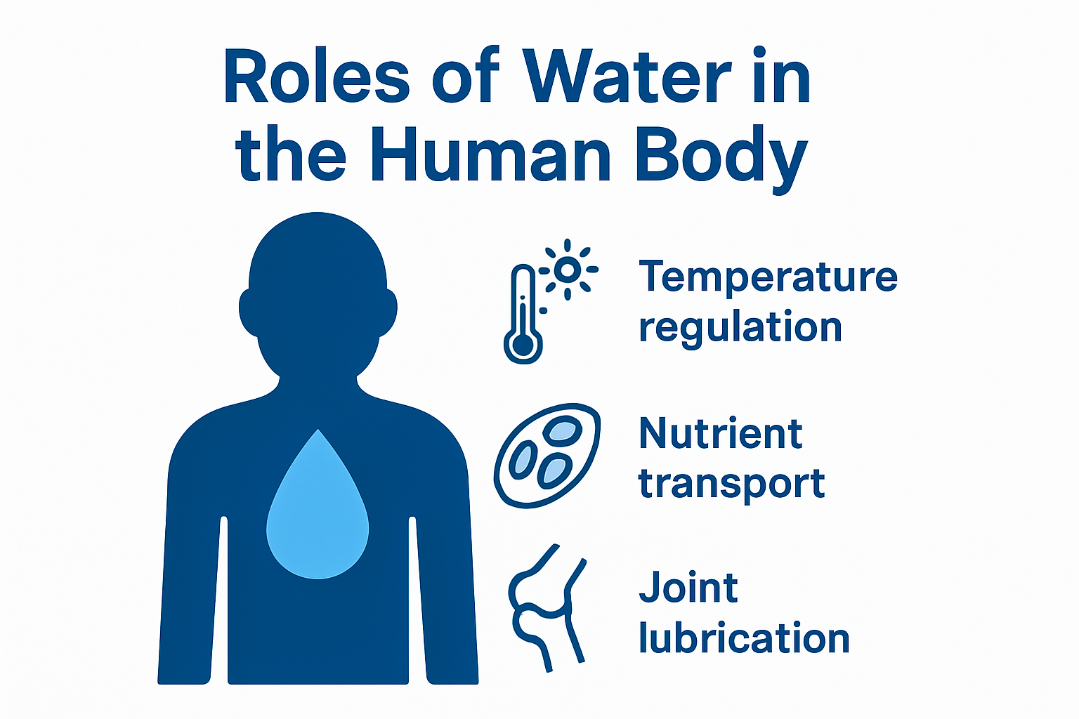 Essential roles of water in the human body.