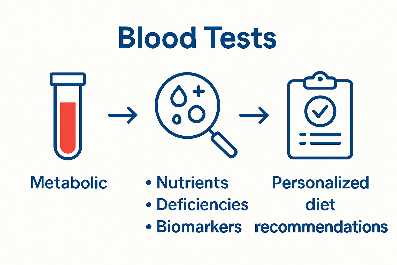 Infographic showing how blood tests guide personalized nutrition
