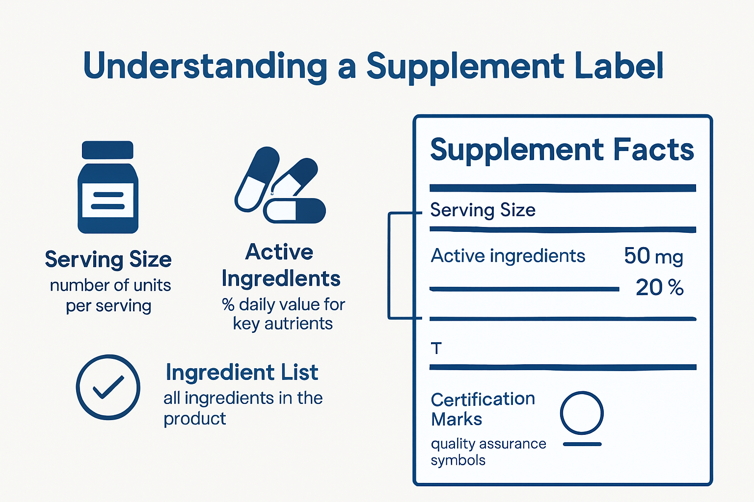 Infographic showing key components of supplement labels