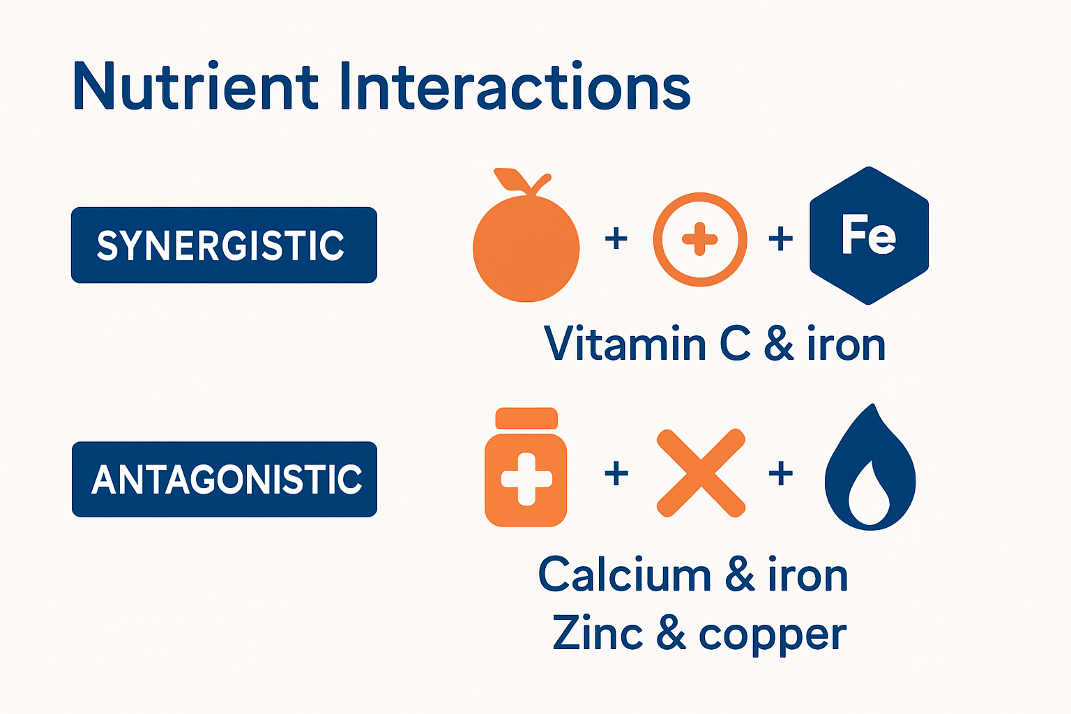 Infographic showing examples of nutrient interactions in the body