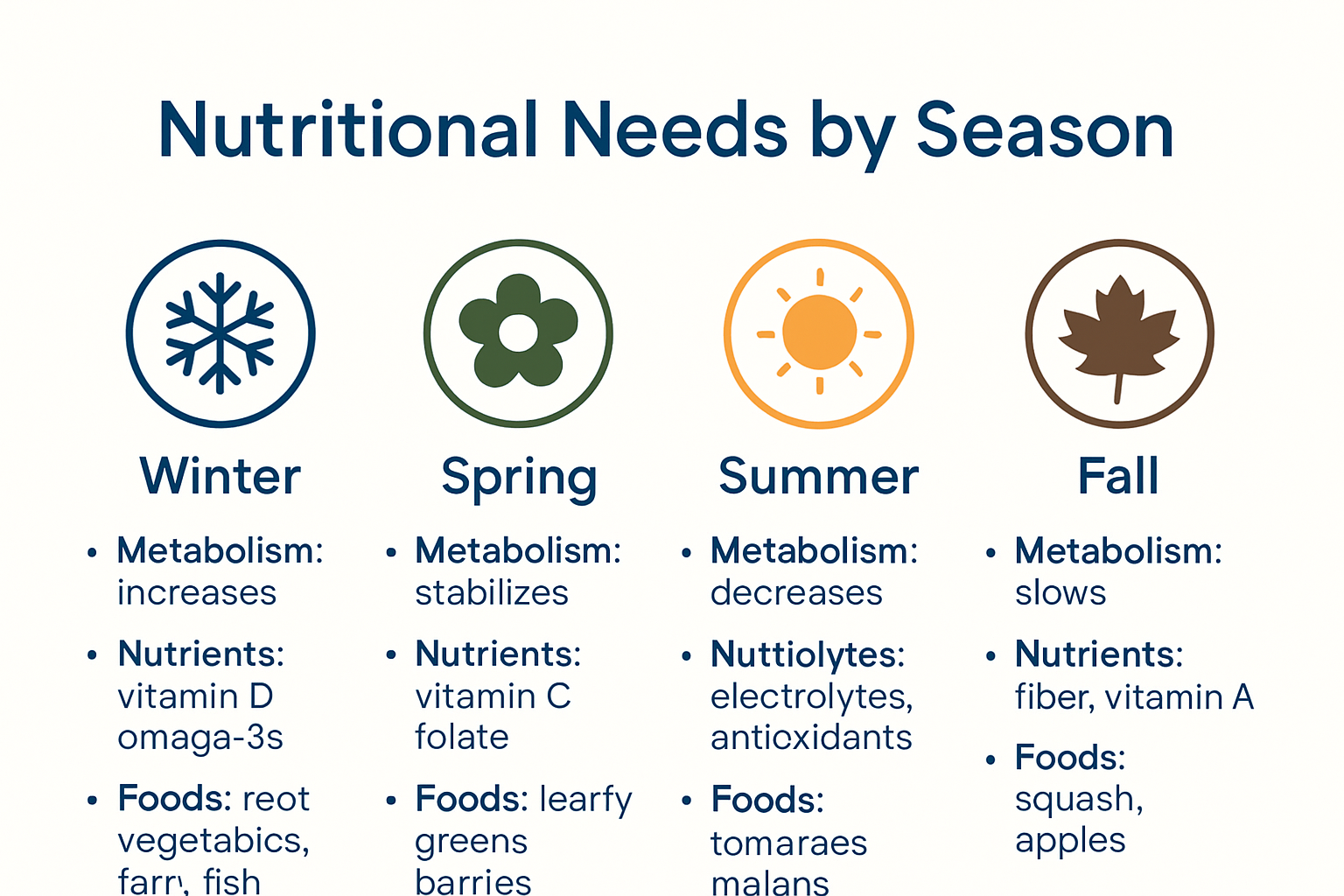 Infographic showing seasonal nutritional needs and recommended foods