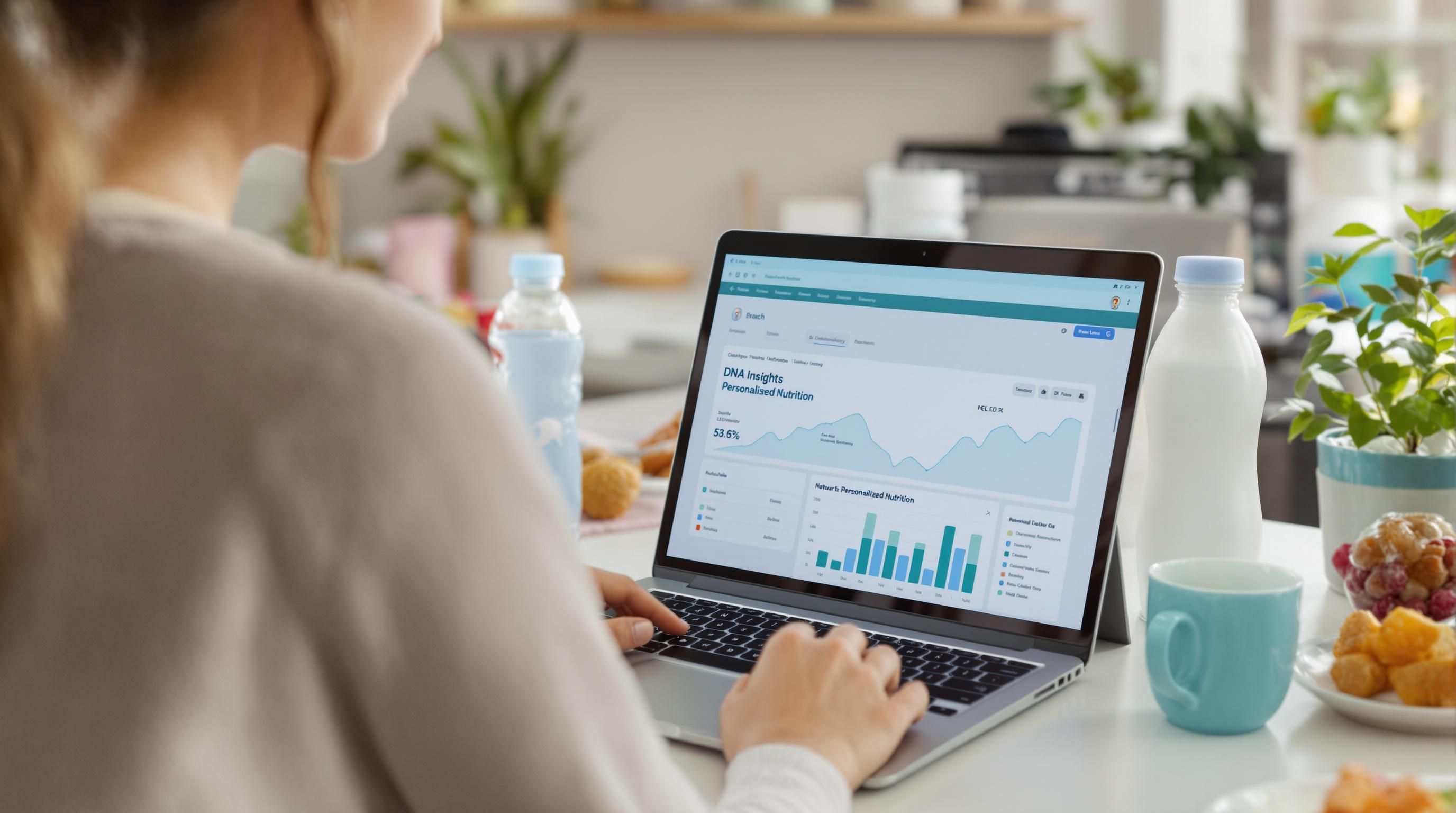 Woman reviews DNA nutrition report with online nutritionist and personalized chart