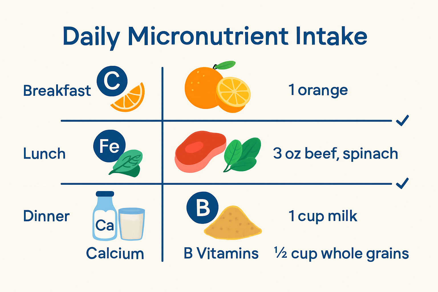 Infographic showing daily meal plan with micronutrient sources