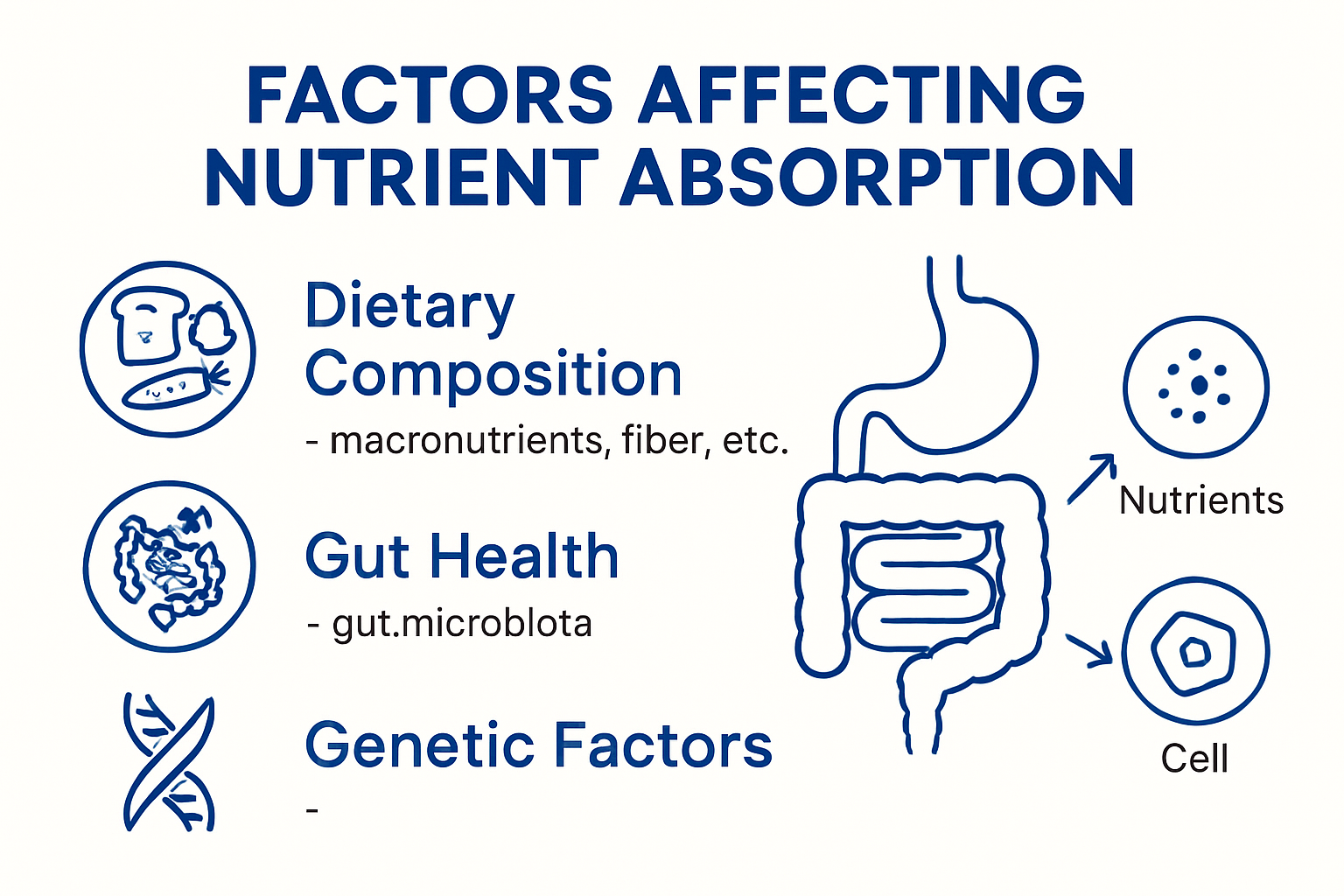 Infographic showing nutrient absorption factors and processes