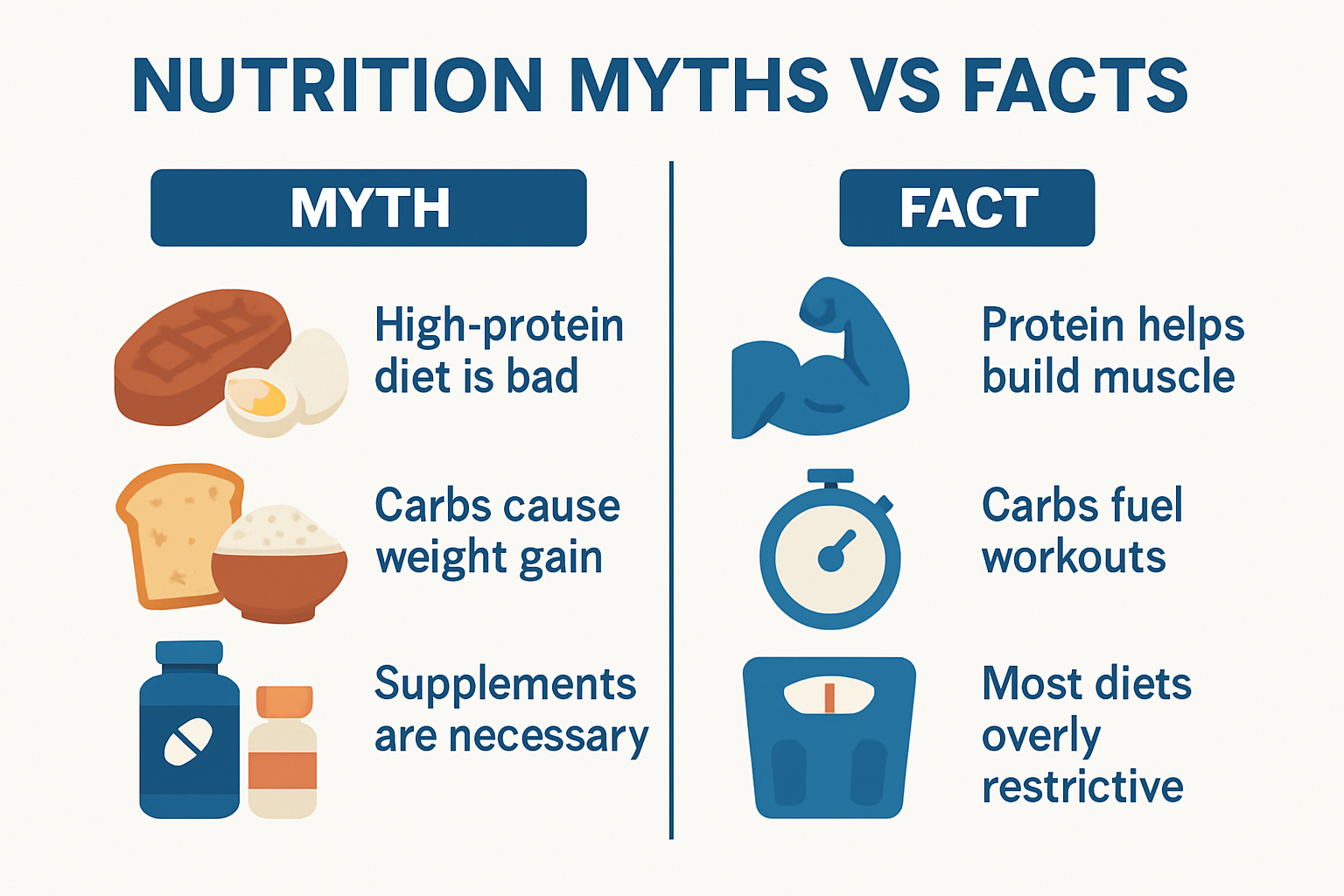 Infographic comparing common nutrition myths and facts for fitness