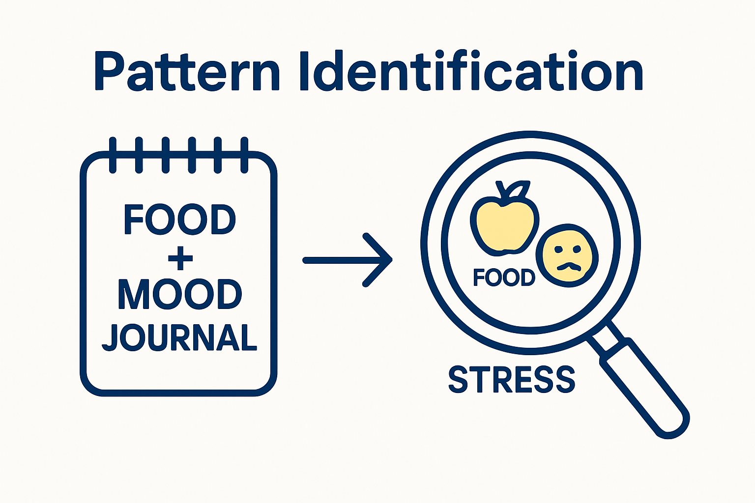 Infographic showing food and mood journaling leading to pattern recognition