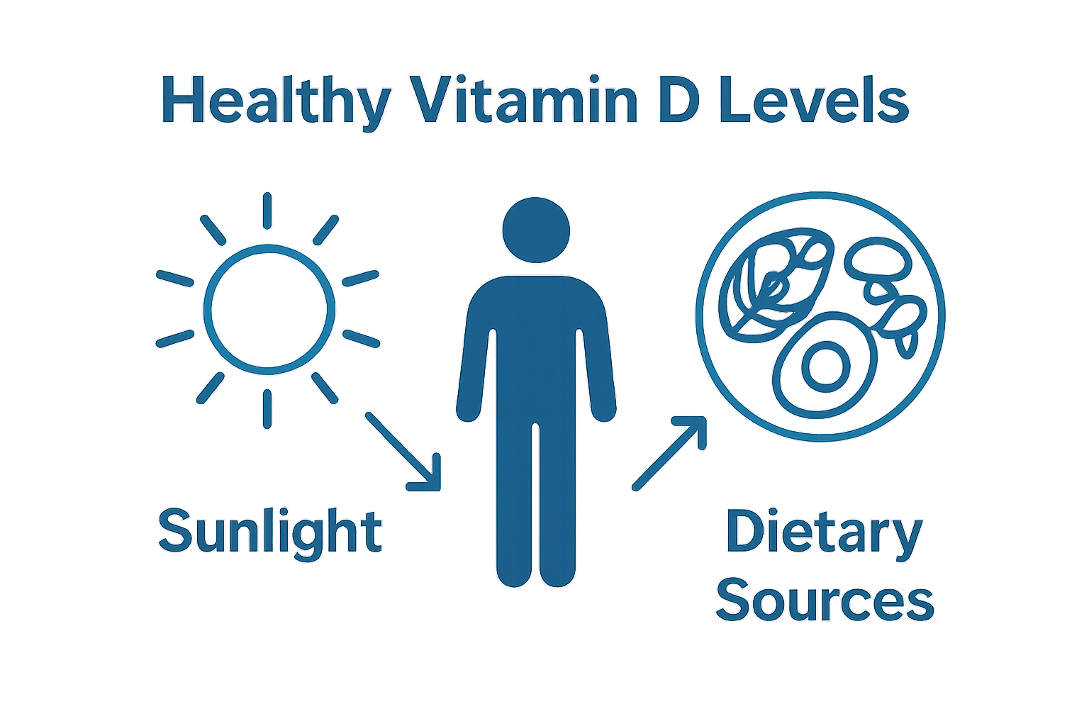 Infographic showing sunlight and food as vitamin D sources