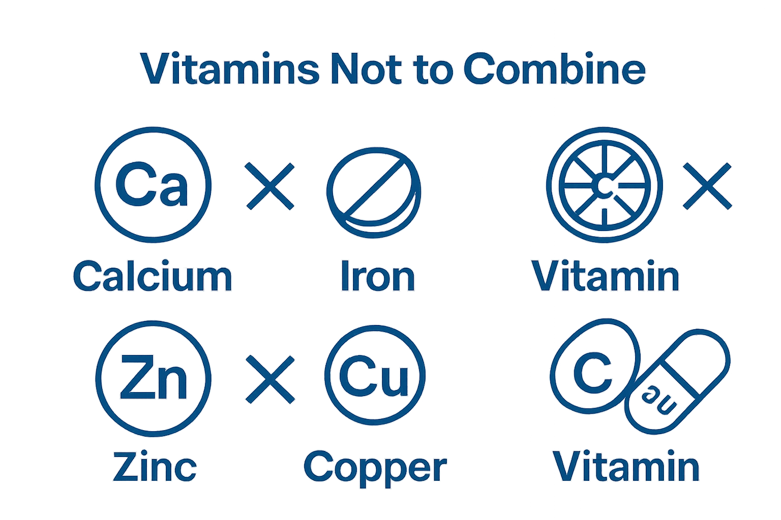 Infographic comparing key vitamin combinations to avoid