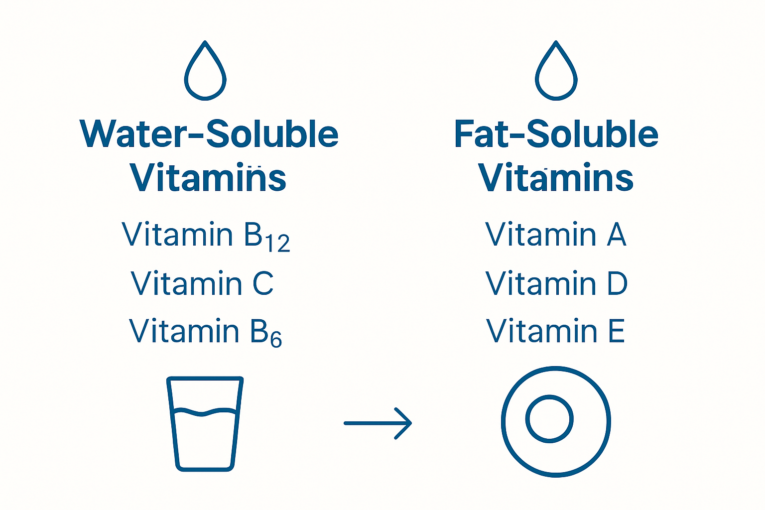 Visual chart comparing water-soluble and fat-soluble vitamins