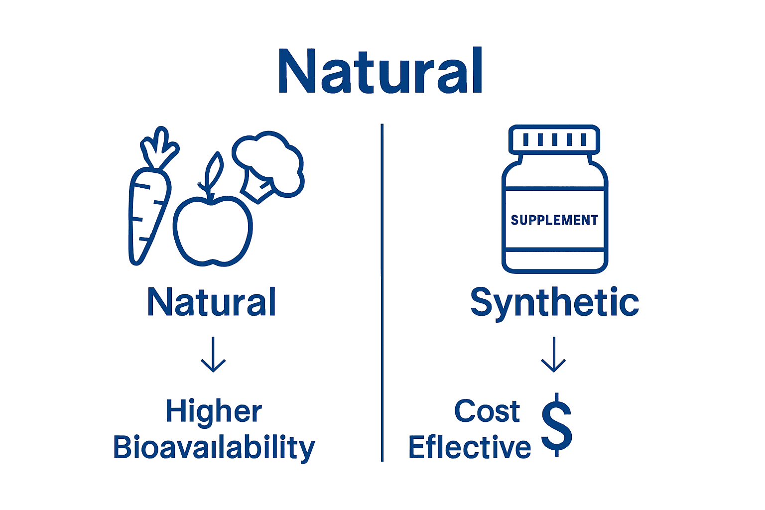 Natural vs synthetic vitamins infographic showing key differences