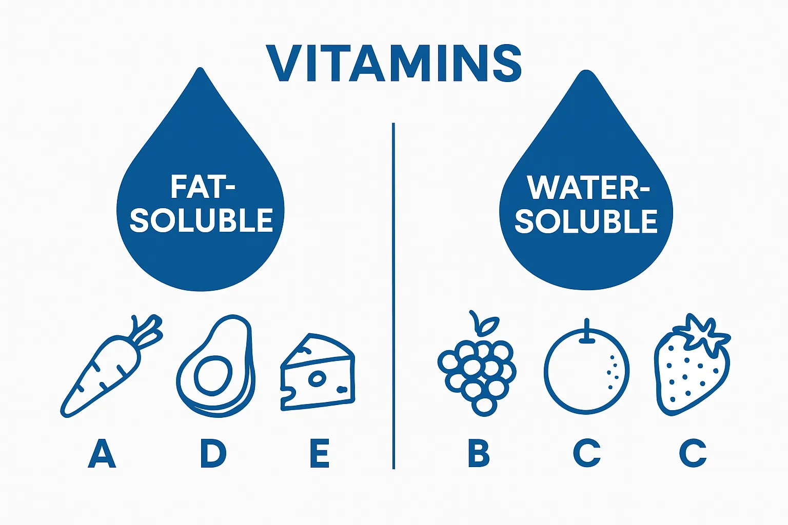 Visual breakdown of fat-soluble vs. water-soluble vitamins
