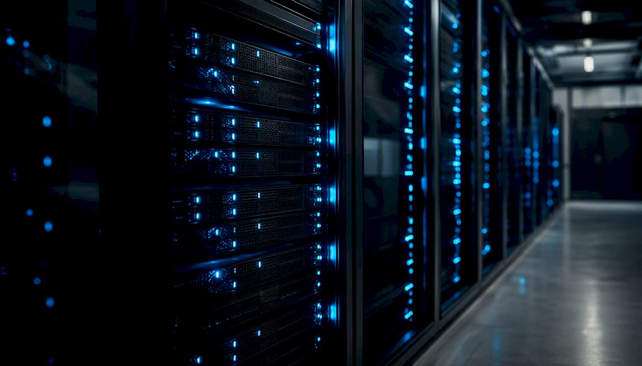 Glowing indicator lights on server rack hardware
