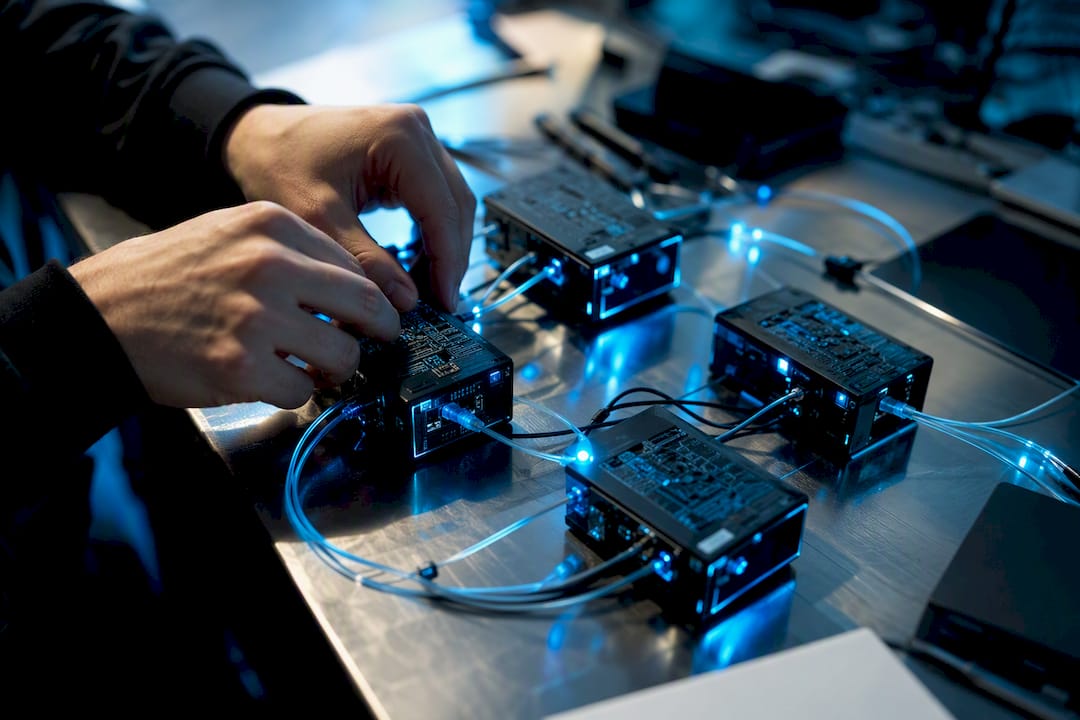 Hands configuring AI strategy modules